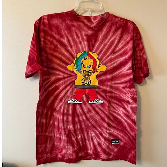 GRIZZLY GRIPTAPE RED TIE DYE T-Shirt Men Medium 96 RAPPER BEAR TEKASHI 69 NWOT - Picture 1 of 5
